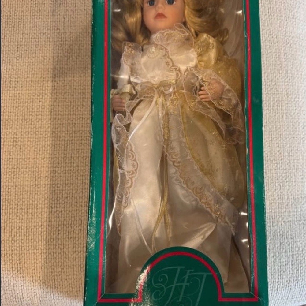 Victorian-Style Porcelain Doll in Ivory and Gold